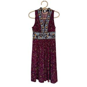 Wisp Berry Gold Sleeveless V-Neck Knee Length Jersey Stretch Dress NWOT Size 0